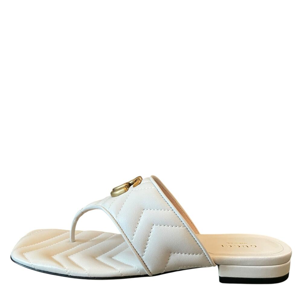 Gucci GG Marmont Matelasse Leather Flip Flop Sandals Cream White Sz 37.5 US 7.5 - Picture 8 of 16